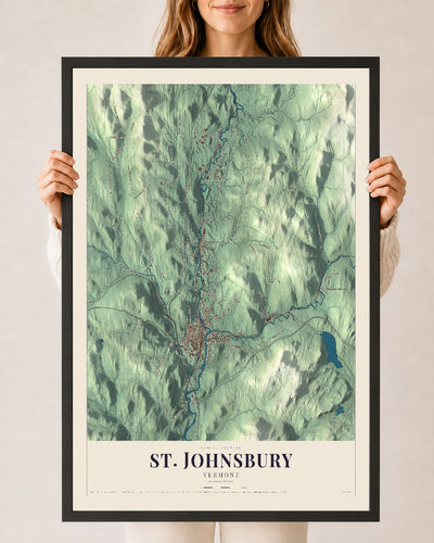 St. Johnsbury, Vermont map print - 24 x 36 black Ayous wood frame