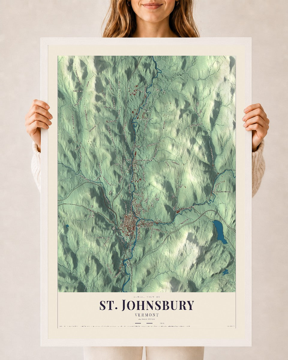 St. Johnsbury, Vermont map print - 24 x 36 white Ayous wood frame