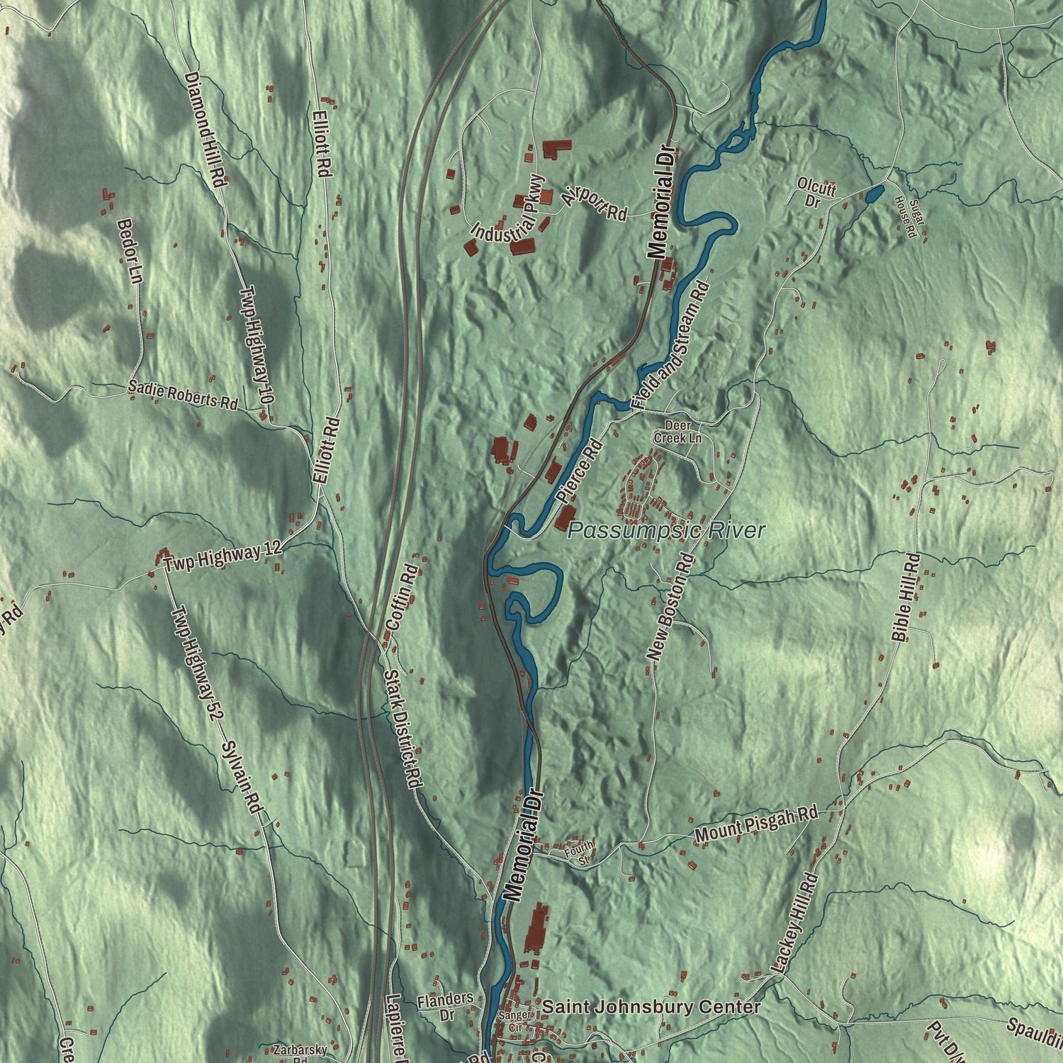 Terrain and local geography detail from the St. Johnsbury, Vermont map