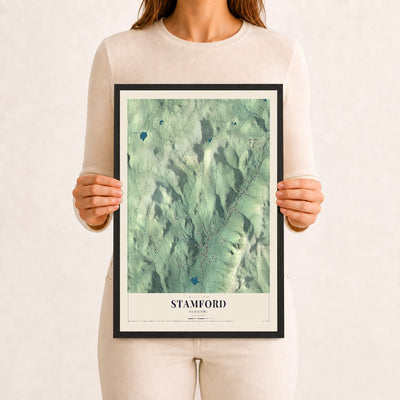 Stamford, Vermont map print - 12 x 18 black Ayous wood frame