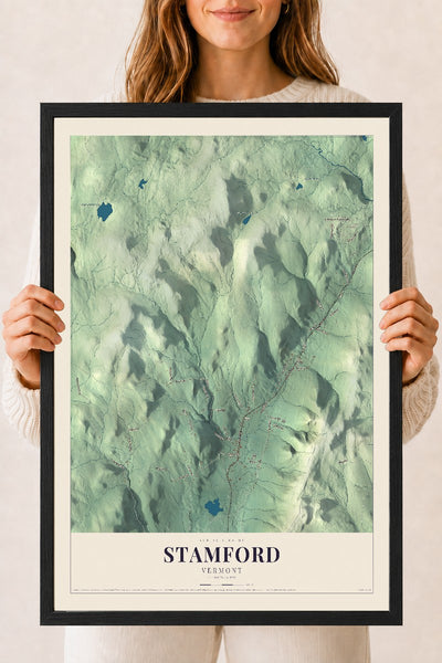 Stamford, Vermont map print - 18 x 24 black Ayous wood frame