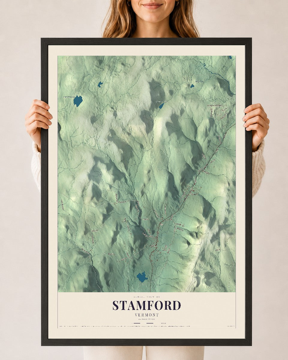 Stamford, Vermont map print - 24 x 36 black Ayous wood frame