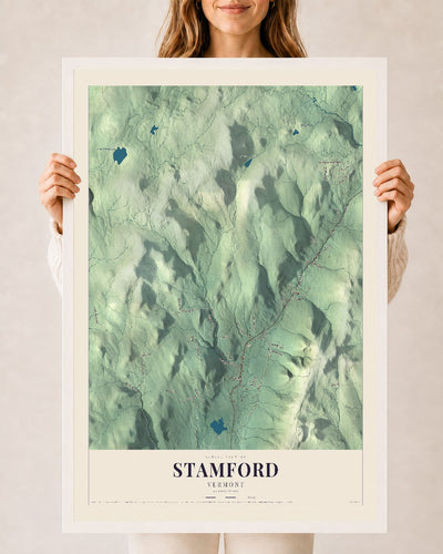 Stamford, Vermont map print - 24 x 36 white Ayous wood frame