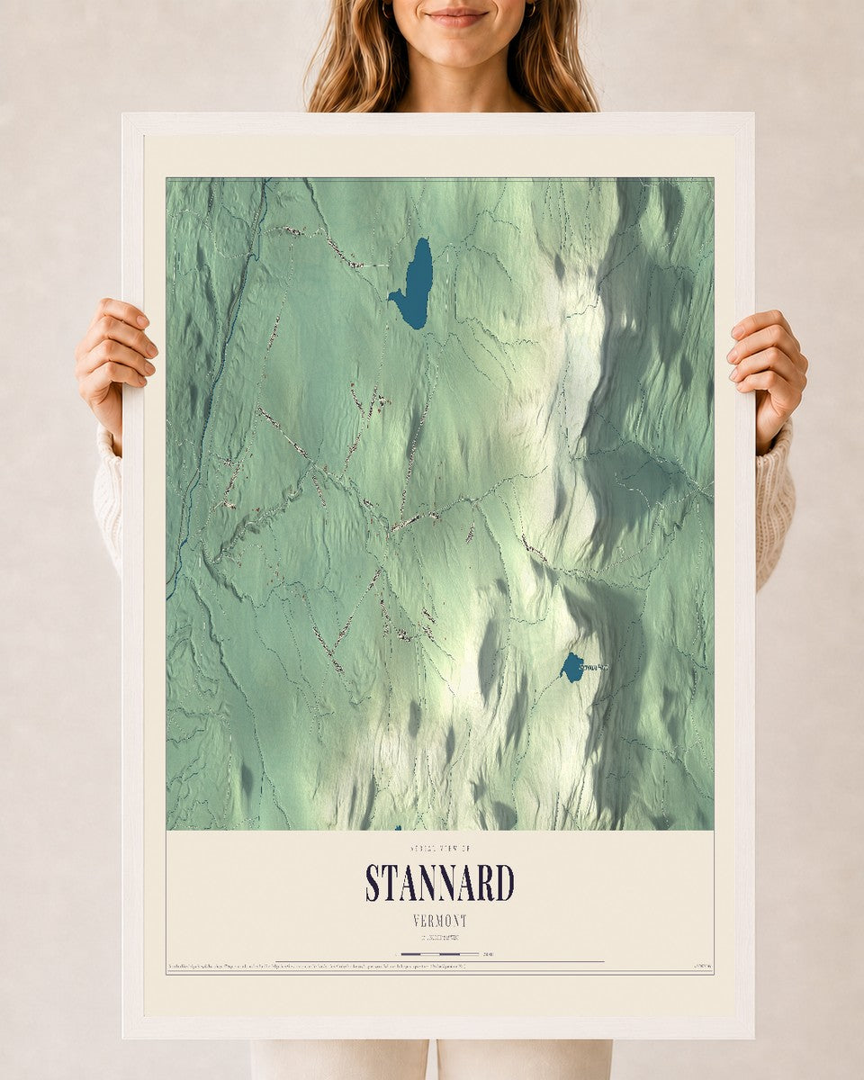 Stannard, Vermont map print - 24 x 36 white Ayous wood frame