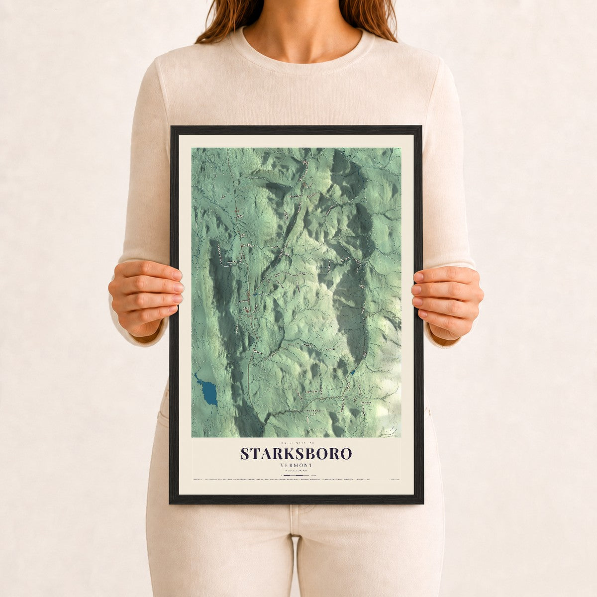 Starksboro, Vermont map print - 12 x 18 black Ayous wood frame