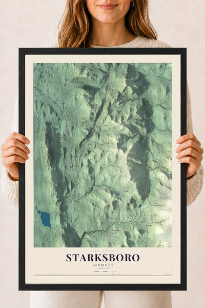 Starksboro, Vermont map print - 18 x 24 black Ayous wood frame