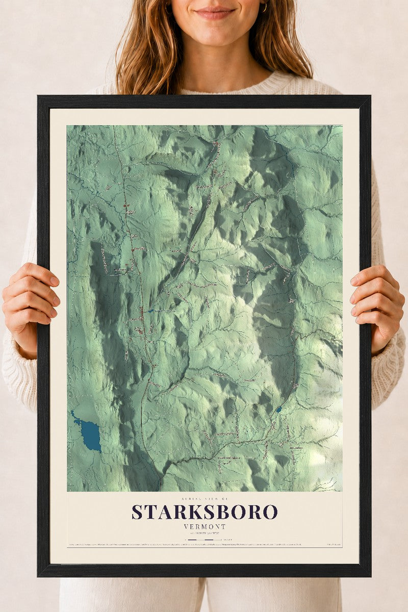 Starksboro, Vermont map print - 18 x 24 black Ayous wood frame