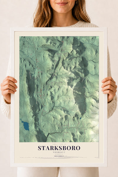 Starksboro, Vermont map print - 18 x 24 white Ayous wood frame