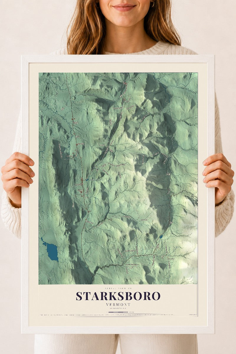 Starksboro, Vermont map print - 18 x 24 white Ayous wood frame