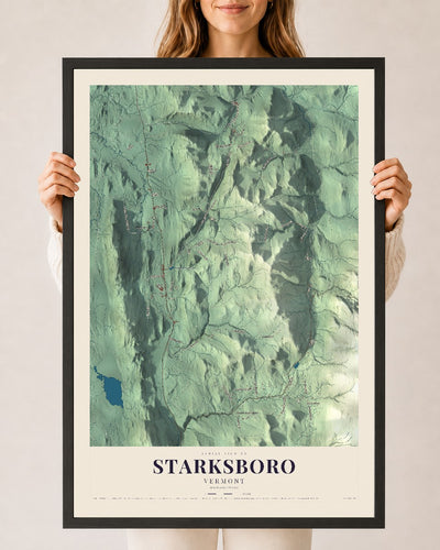 Starksboro, Vermont map print - 24 x 36 black Ayous wood frame