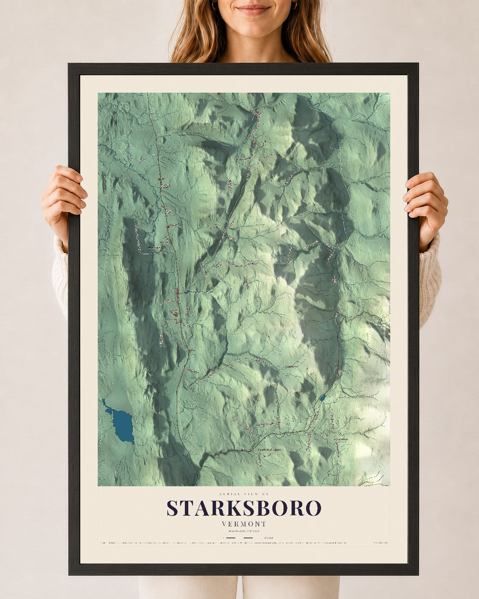 Starksboro, Vermont map print - 24 x 36 black Ayous wood frame