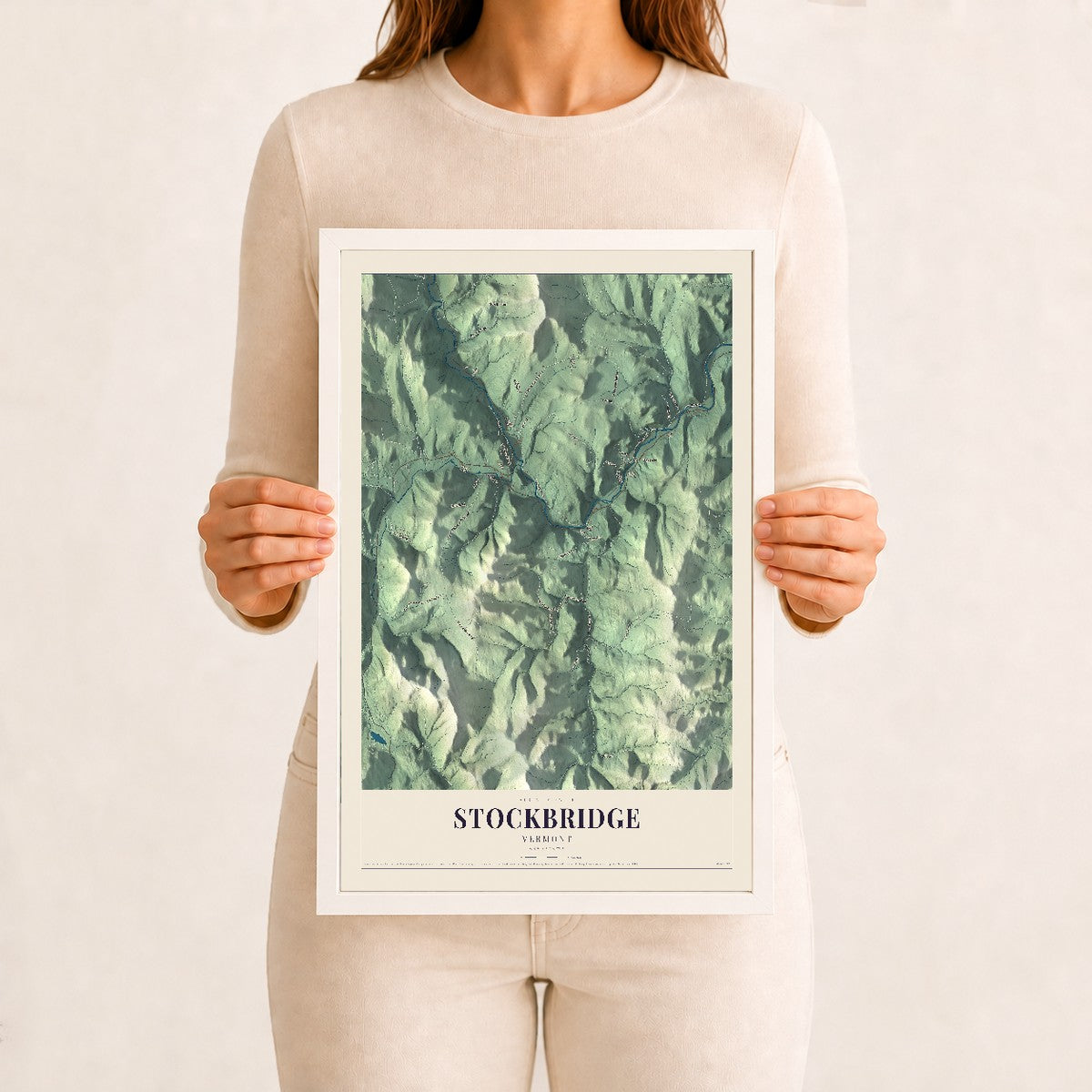 Stockbridge, Vermont map print - 12 x 18 white Ayous wood frame