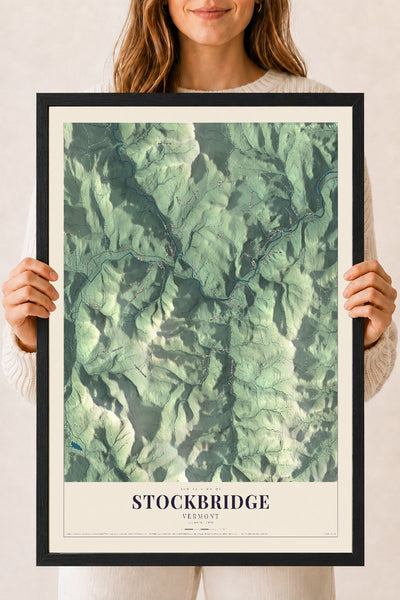 Stockbridge, Vermont map print - 18 x 24 black Ayous wood frame