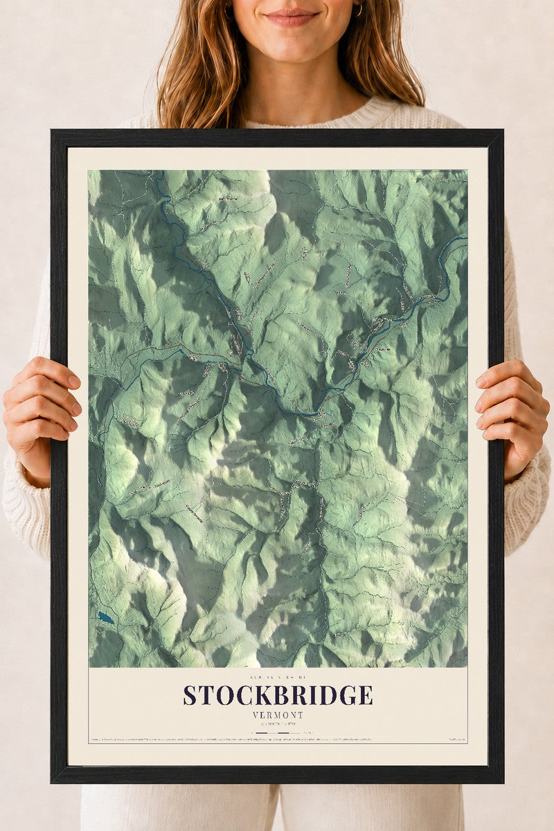 Stockbridge, Vermont map print - 18 x 24 black Ayous wood frame
