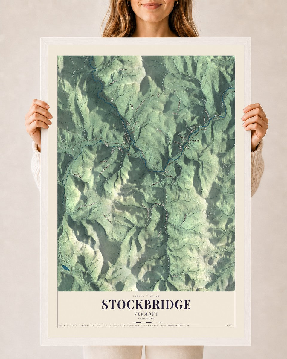 Stockbridge, Vermont map print - 24 x 36 white Ayous wood frame