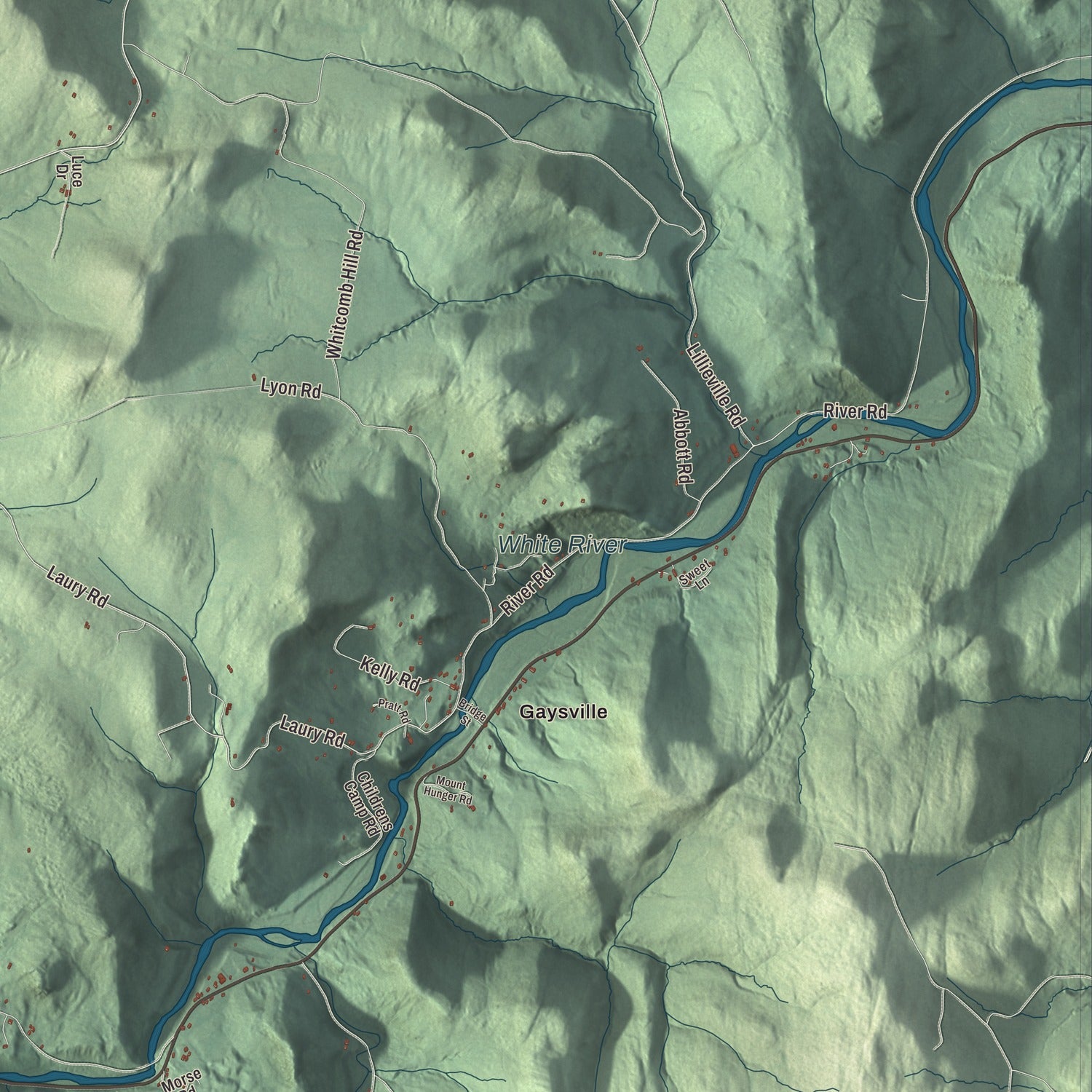 Terrain and local geography detail from the Stockbridge, Vermont map