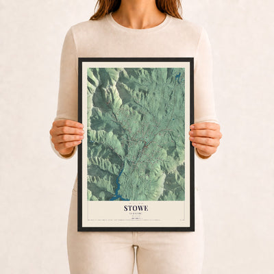 Stowe, Vermont map print - 12 x 18 black Ayous wood frame