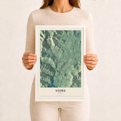 Stowe, Vermont map print - 12 x 18 white Ayous wood frame