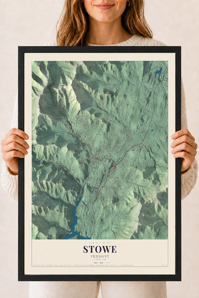 Stowe, Vermont map print - 18 x 24 black Ayous wood frame