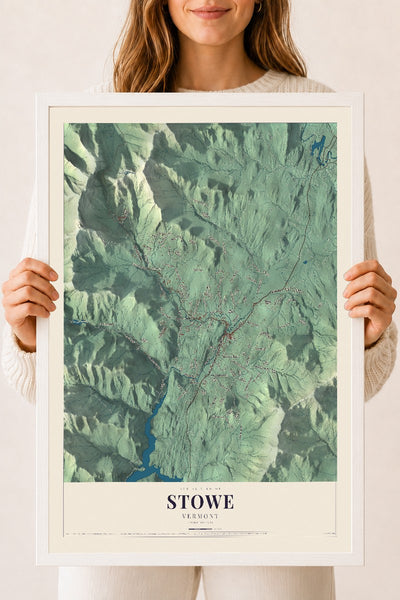 Stowe, Vermont map print - 18 x 24 white Ayous wood frame