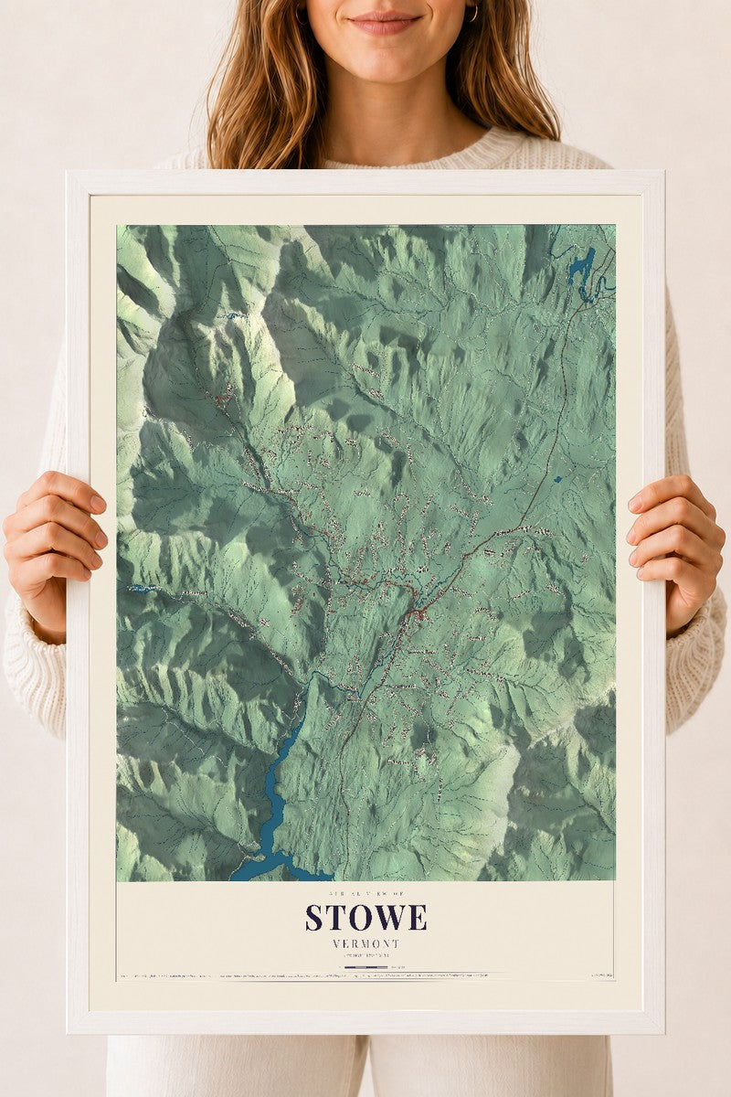 Stowe, Vermont map print - 18 x 24 white Ayous wood frame