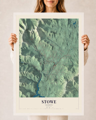 Stowe, Vermont map print - 24 x 36 white Ayous wood frame