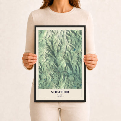 Strafford, Vermont map print - 12 x 18 black Ayous wood frame