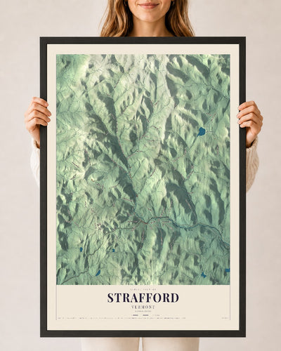 Strafford, Vermont map print - 24 x 36 black Ayous wood frame