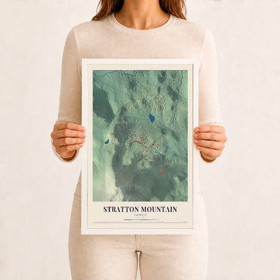 Stratton Mountain, Vermont map print - 12 x 18 white Ayous wood frame