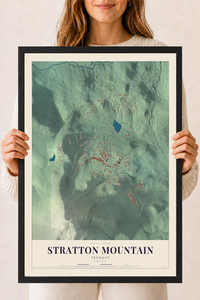 Stratton Mountain, Vermont map print - 18 x 24 black Ayous wood frame