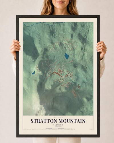 Stratton Mountain, Vermont map print - 24 x 36 black Ayous wood frame