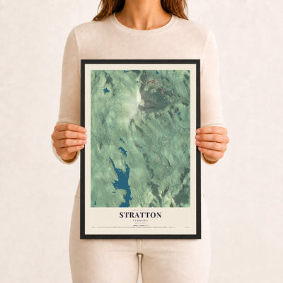 Stratton, Vermont map print - 12 x 18 black Ayous wood frame