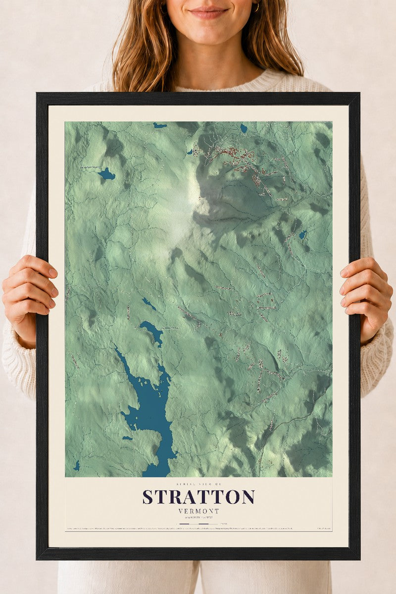 Stratton, Vermont map print - 18 x 24 black Ayous wood frame