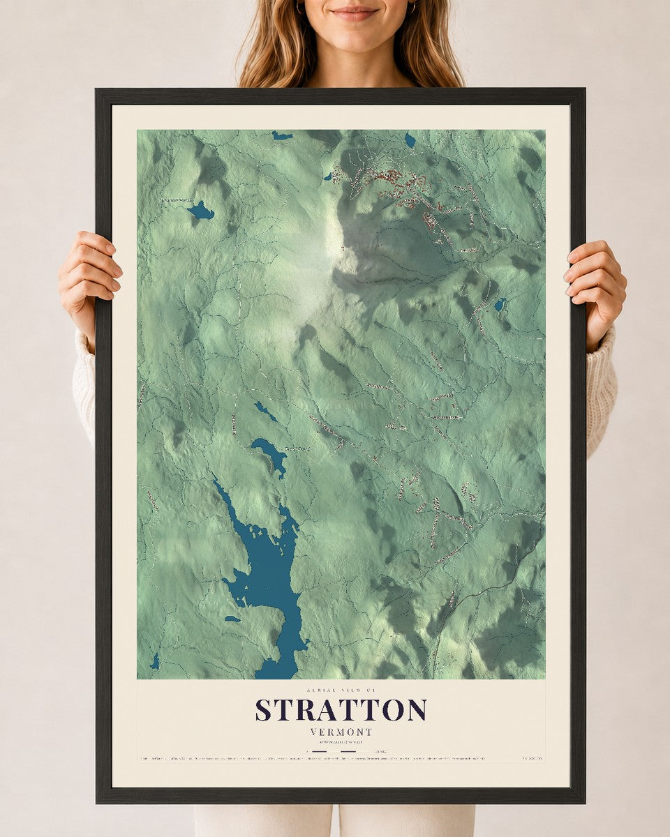 Stratton, Vermont map print - 24 x 36 black Ayous wood frame