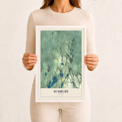 Sudbury, Vermont map print - 12 x 18 white Ayous wood frame