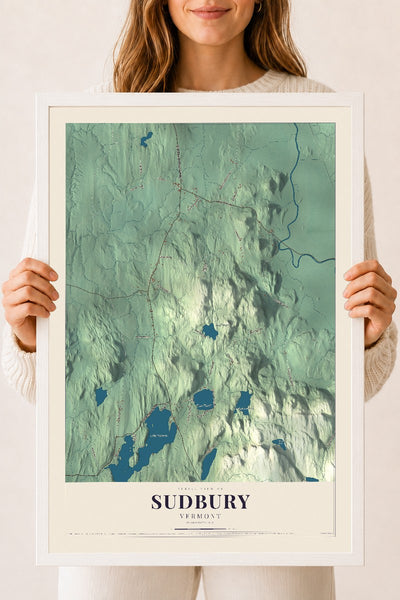 Sudbury, Vermont map print - 18 x 24 white Ayous wood frame