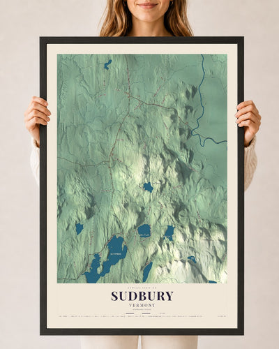 Sudbury, Vermont map print - 24 x 36 black Ayous wood frame