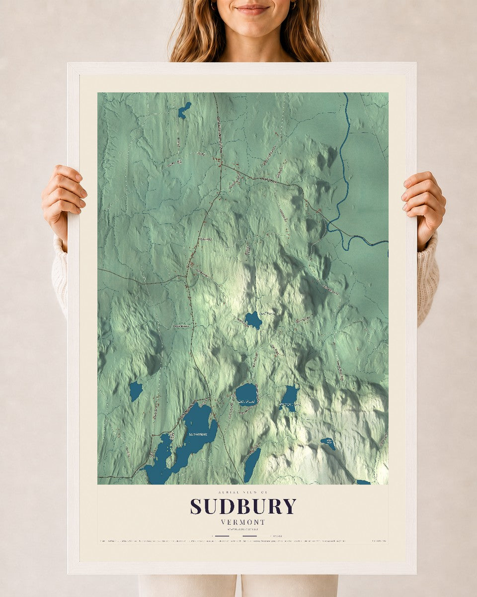 Sudbury, Vermont map print - 24 x 36 white Ayous wood frame