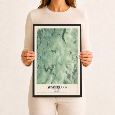 Sunderland, Vermont map print - 12 x 18 black Ayous wood frame