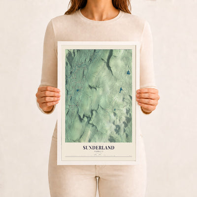 Sunderland, Vermont map print - 12 x 18 white Ayous wood frame