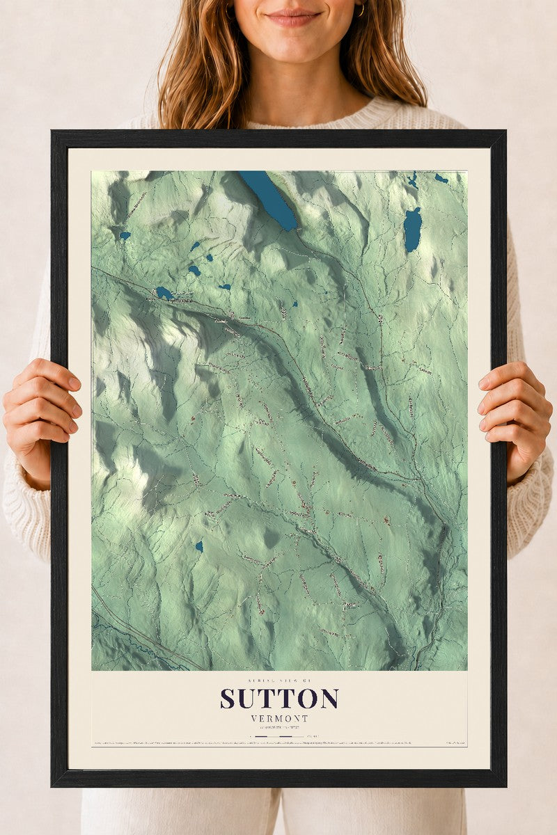 Sutton, Vermont map print - 18 x 24 black Ayous wood frame
