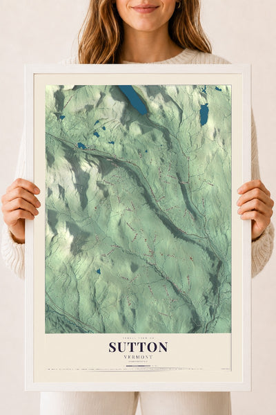 Sutton, Vermont map print - 18 x 24 white Ayous wood frame