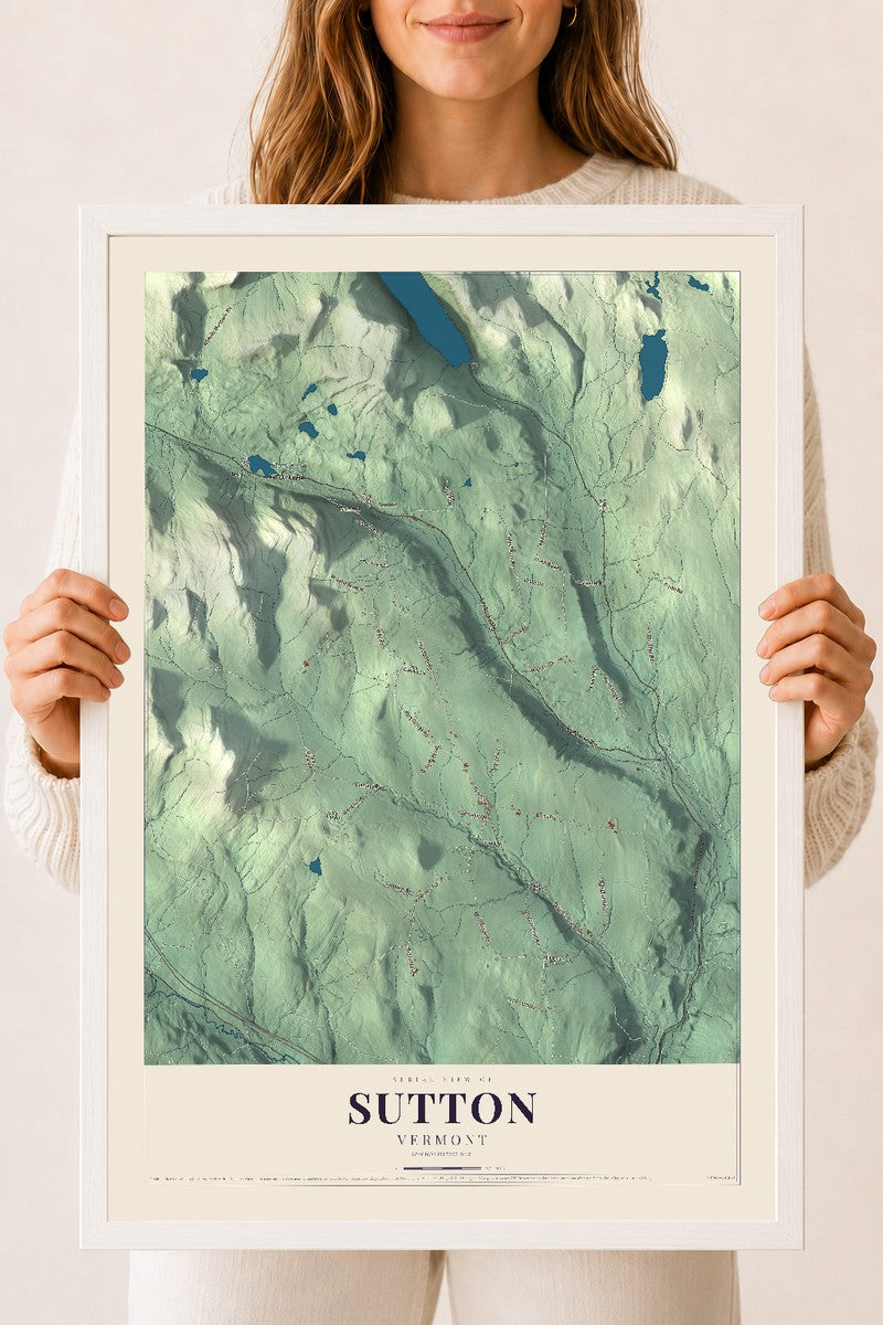 Sutton, Vermont map print - 18 x 24 white Ayous wood frame