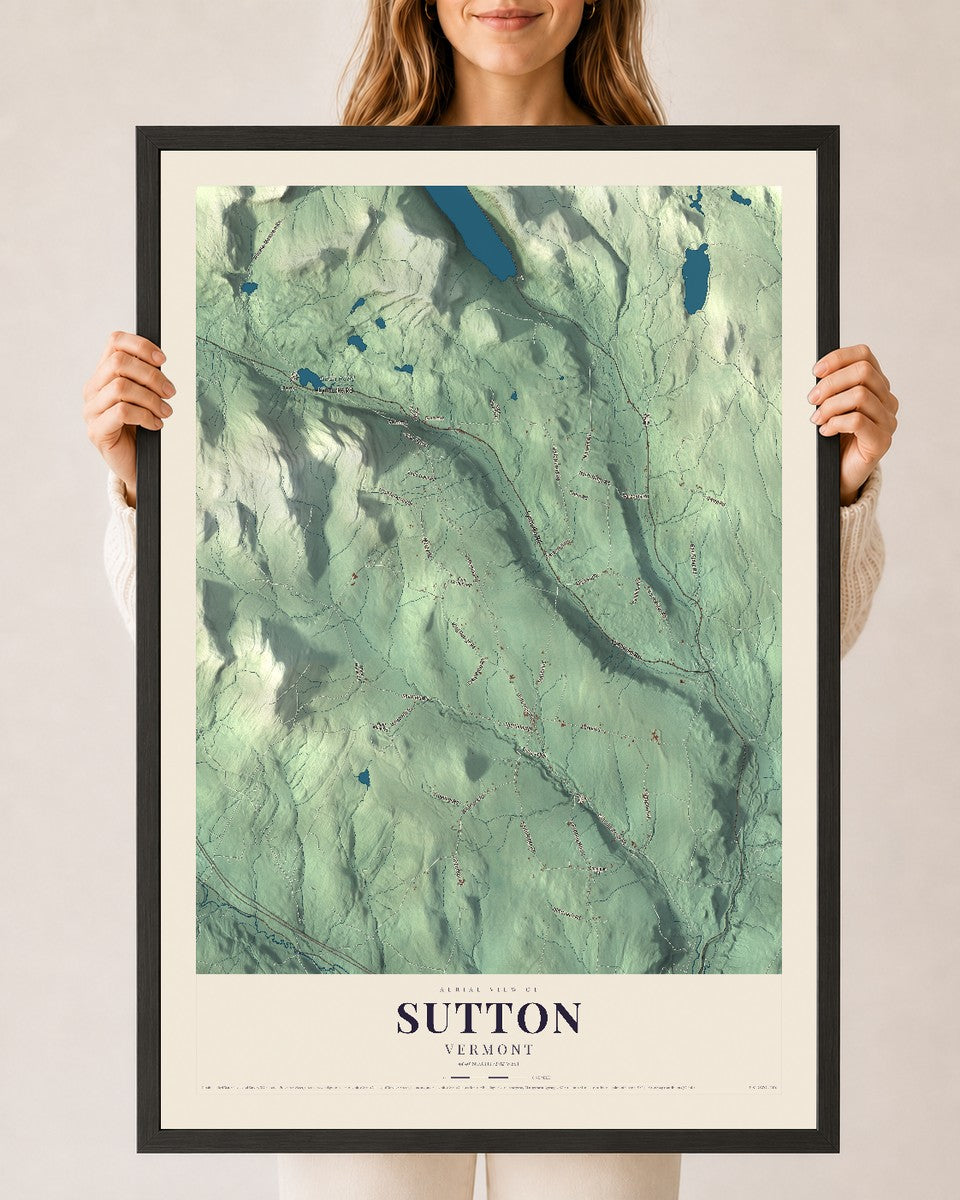 Sutton, Vermont map print - 24 x 36 black Ayous wood frame