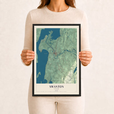 Swanton, Vermont map print - 12 x 18 black Ayous wood frame