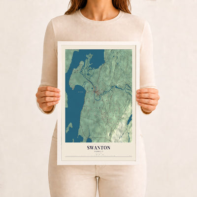 Swanton, Vermont map print - 12 x 18 white Ayous wood frame