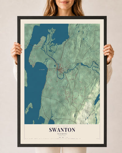 Swanton, Vermont map print - 24 x 36 black Ayous wood frame