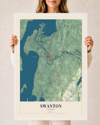 Swanton, Vermont map print - 24 x 36 white Ayous wood frame
