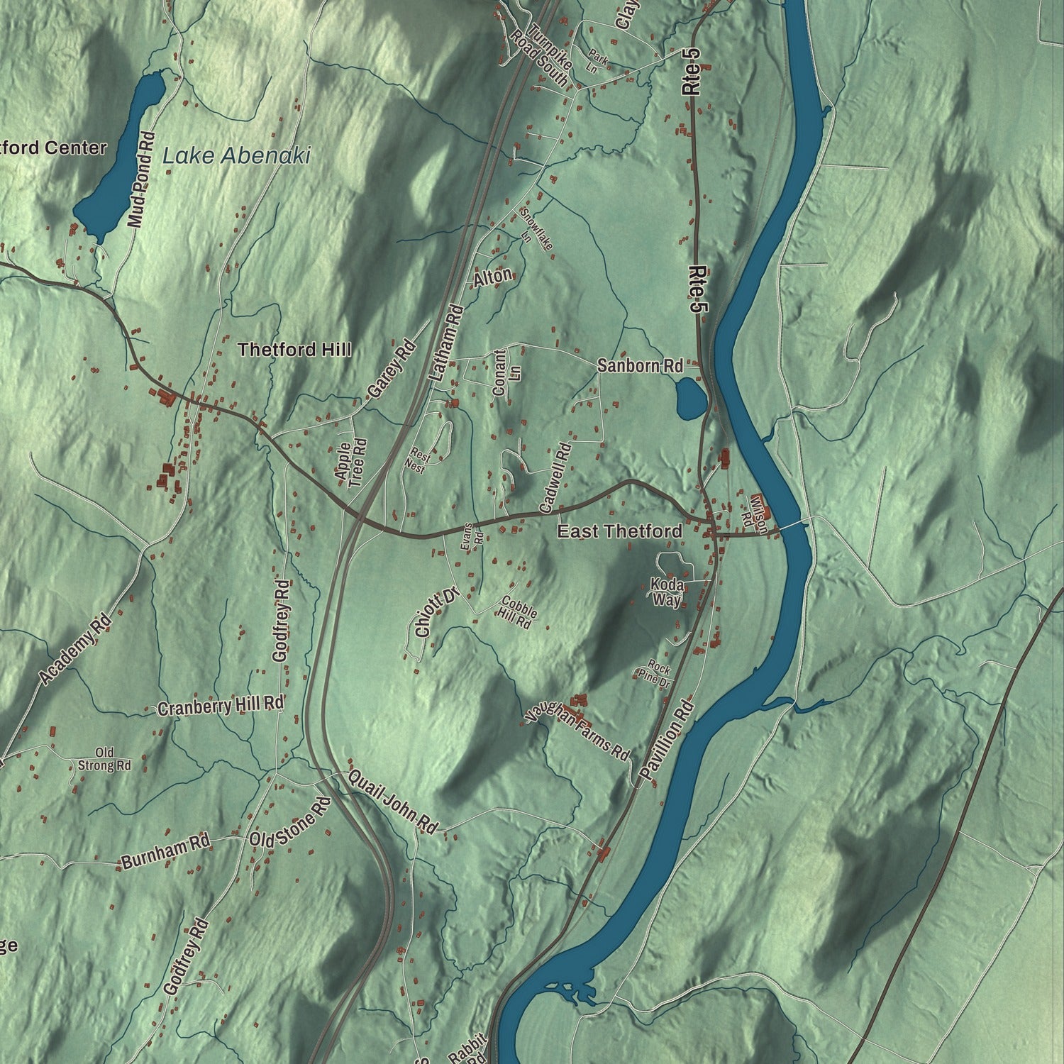 Street and neighborhood detail from the Thetford, Vermont map