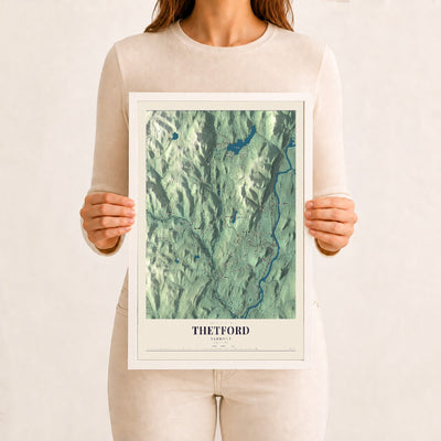 Thetford, Vermont map print - 12 x 18 white Ayous wood frame